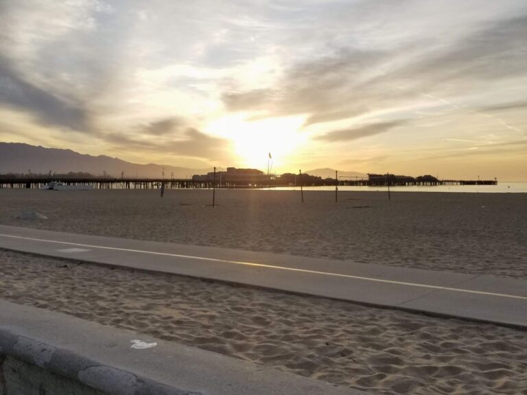 View of West Beach and Stearns Wharf in Santa Barbara, CA