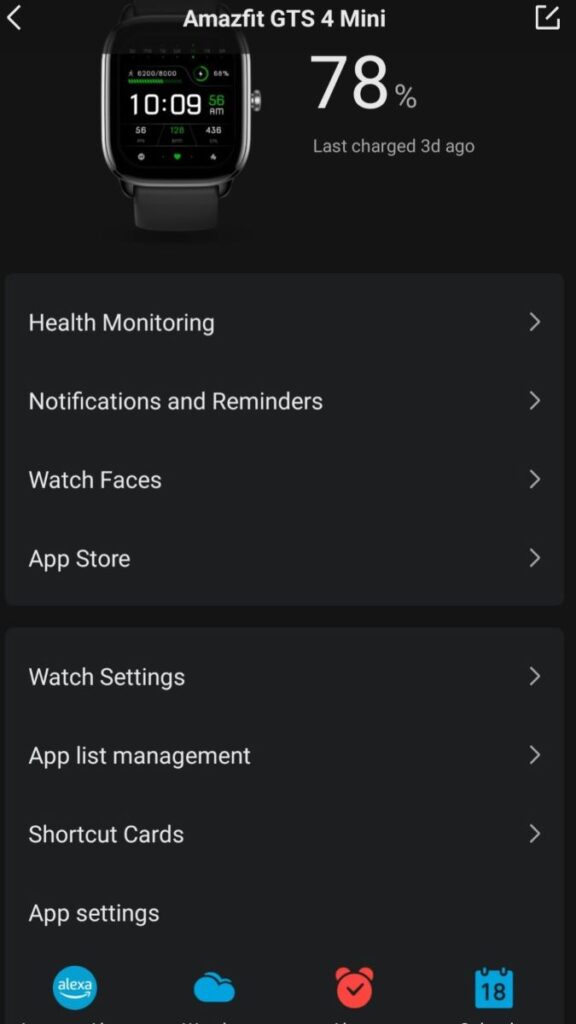 Settings, tools, and battery life in the Zepp app for the Amazfit fitness watch
