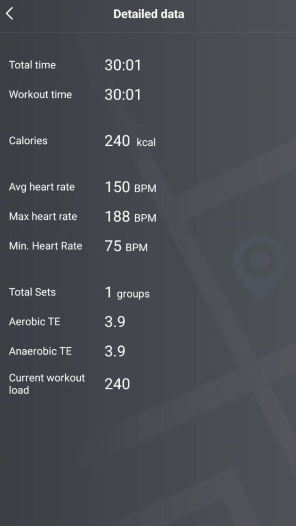 Detailed summary of all Amazfit fitness watch workouts in the Zepp app