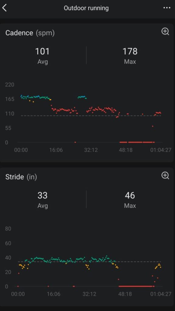 Amazfit fitness watch cadence and stride data in the Zepp app