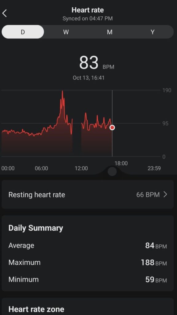 Amazfit fitness watch heart rate summary in the Zepp app