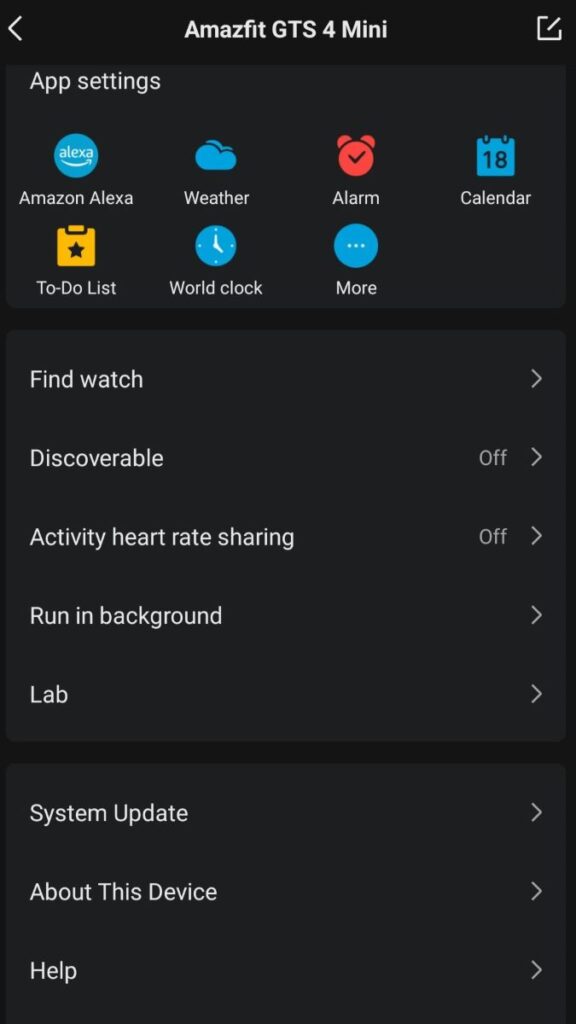 More settings and tools in the Zepp app for the Amazfit fitness watch