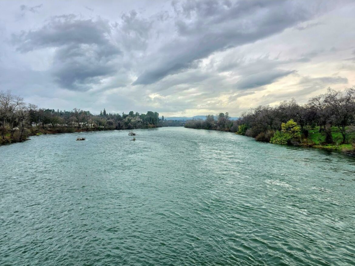 View of Sacramento River from the Sundial Bridge in Redding, California