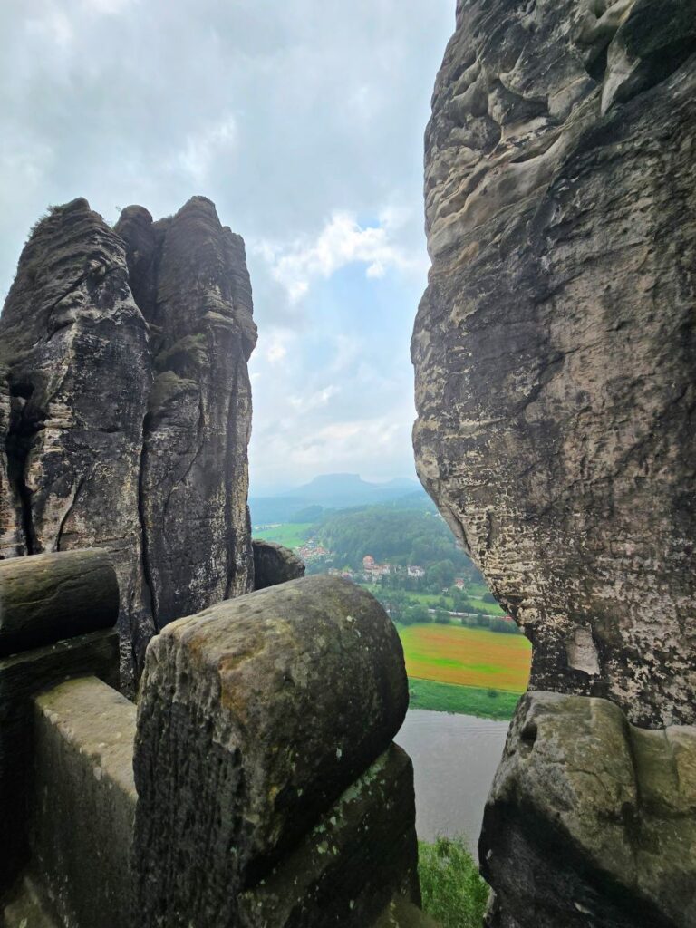 View of the Elbe River from the Bastei Bridge in Lohmen, Germany