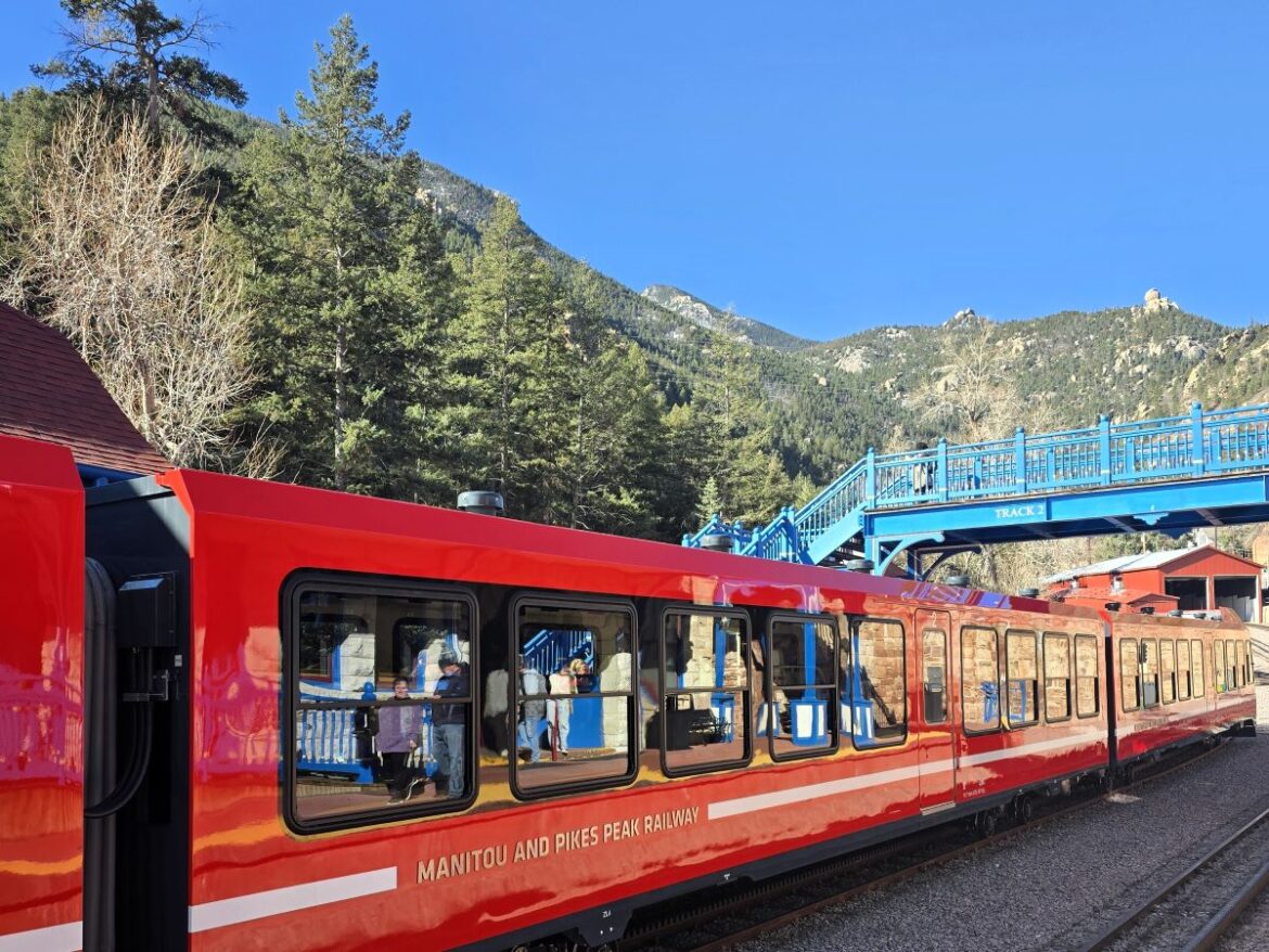 Pikes Peak Cog Railway train in Manitou Springs, Colorado